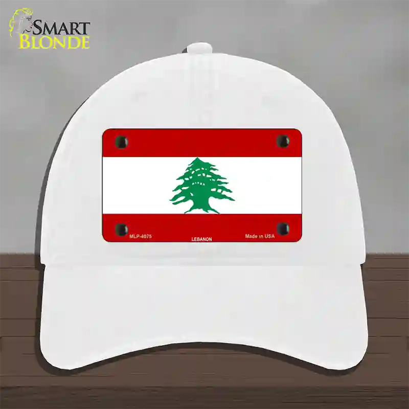 Lebanon Flag Novelty License Plate Hat Unconstructed Cotton / White