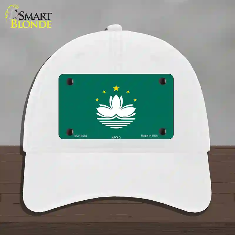 Macao Flag Novelty License Plate Hat Unconstructed Cotton / White