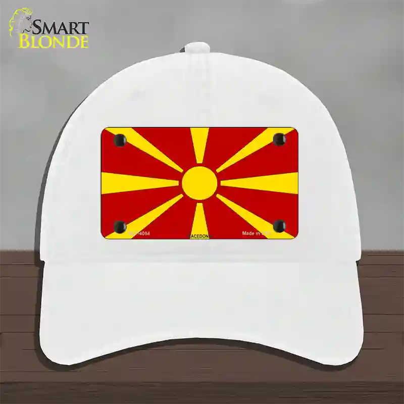 Macedonia Flag Novelty License Plate Hat Unconstructed Cotton / White