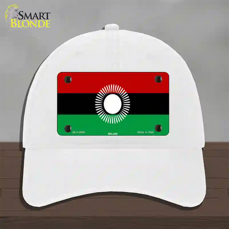 Malawi Flag Novelty License Plate Hat Unconstructed Cotton / White