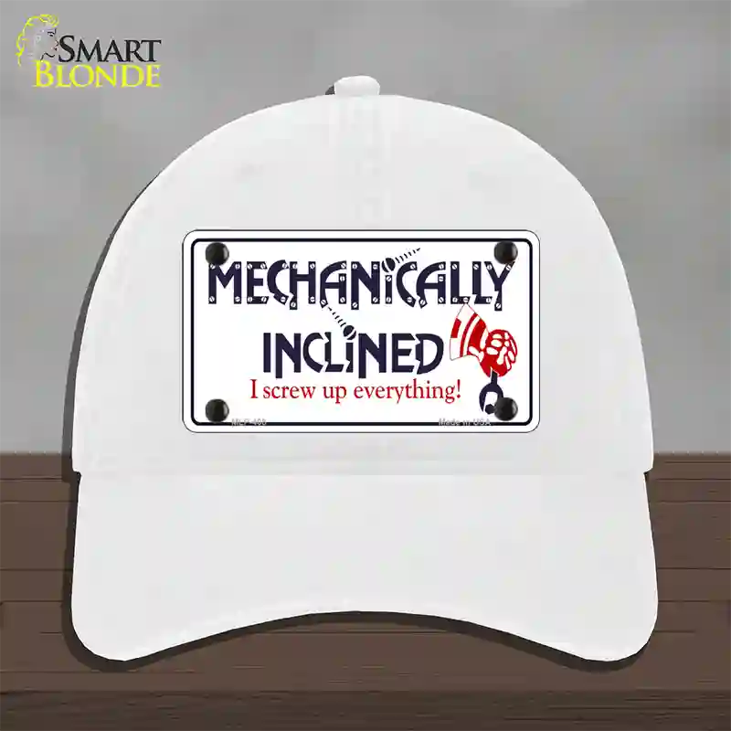 Mechanically Inclined Novelty License Plate Hat Unconstructed Cotton / White