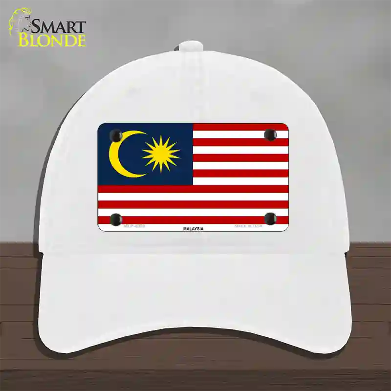 Malaysia Flag Novelty License Plate Hat Unconstructed Cotton / White