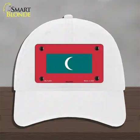 Maldives Flag Novelty License Plate Hat Unconstructed Cotton / White