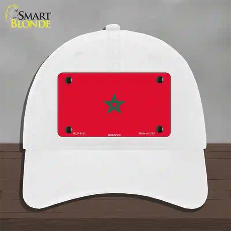 Morocco Flag Novelty License Plate Hat Unconstructed Cotton / White