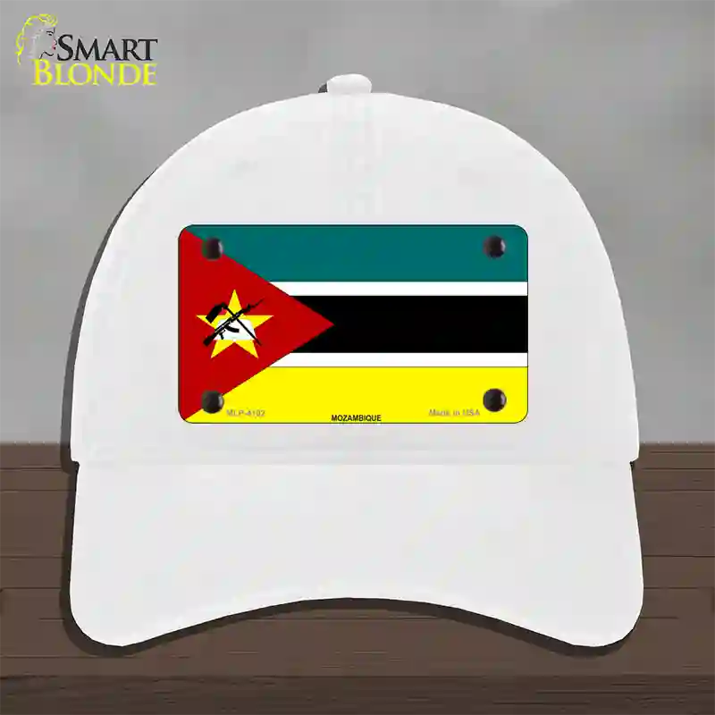 Mozambique Flag Novelty License Plate Hat Unconstructed Cotton / White