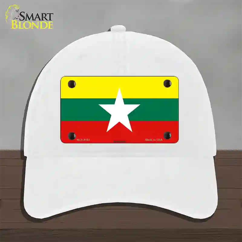 Myanmar Flag Novelty License Plate Hat Unconstructed Cotton / White