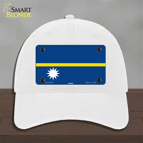 Nauru Flag Novelty License Plate Hat Unconstructed Cotton / White