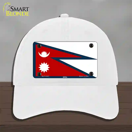 Nepal Flag Novelty License Plate Hat Unconstructed Cotton / White