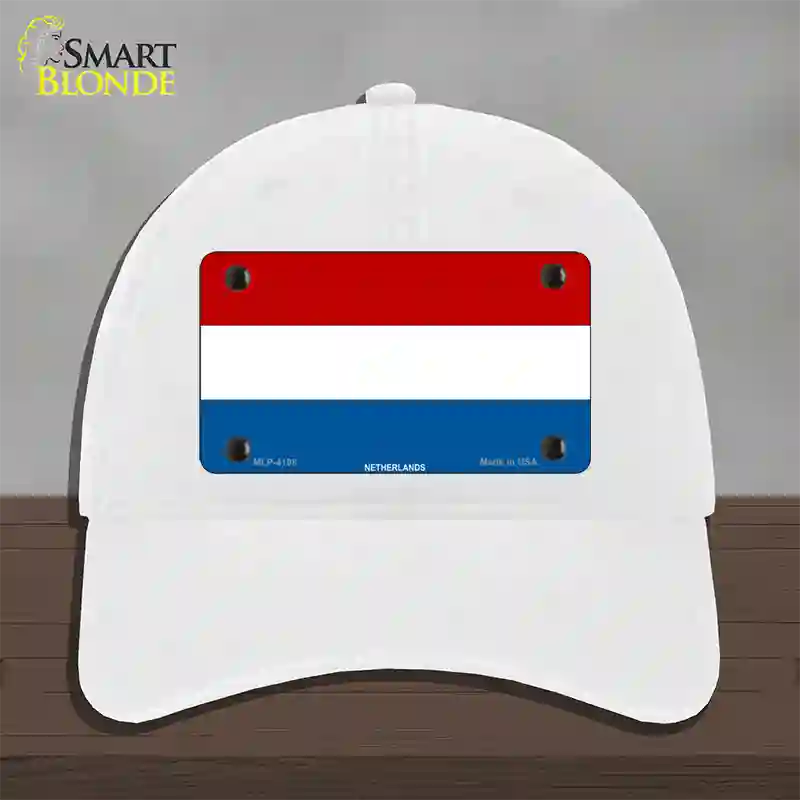 Netherlands Flag Novelty License Plate Hat Unconstructed Cotton / White