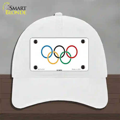 Olympic Flag Novelty License Plate Hat Unconstructed Cotton / White