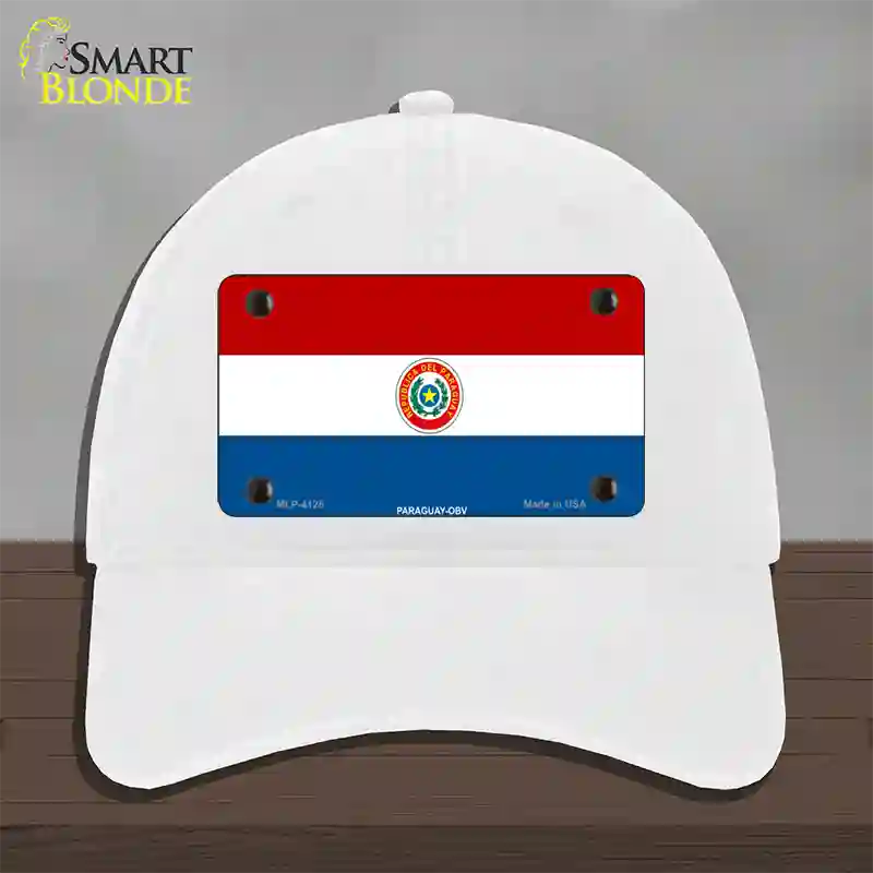 Paraguay-OBV Flag Novelty License Plate Hat Unconstructed Cotton / White