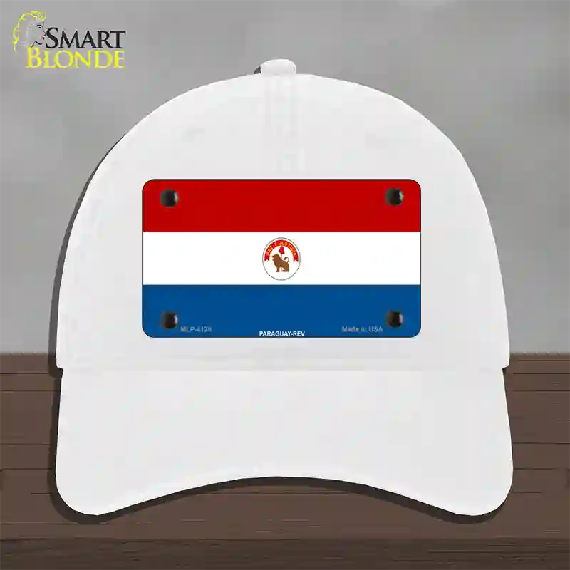 Paraguay-REV Flag Novelty License Plate Hat Unconstructed Cotton / White