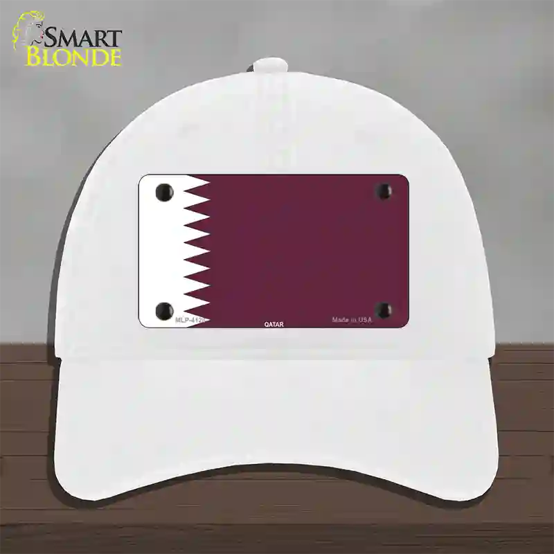 Qatar Flag Novelty License Plate Hat Unconstructed Cotton / White