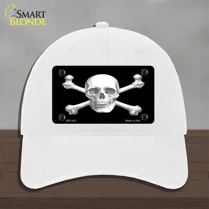 Skull And Cross Bones Novelty License Plate Hat Unconstructed Cotton / White