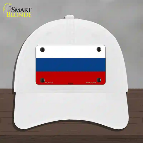 Russia Flag Novelty License Plate Hat Unconstructed Cotton / White