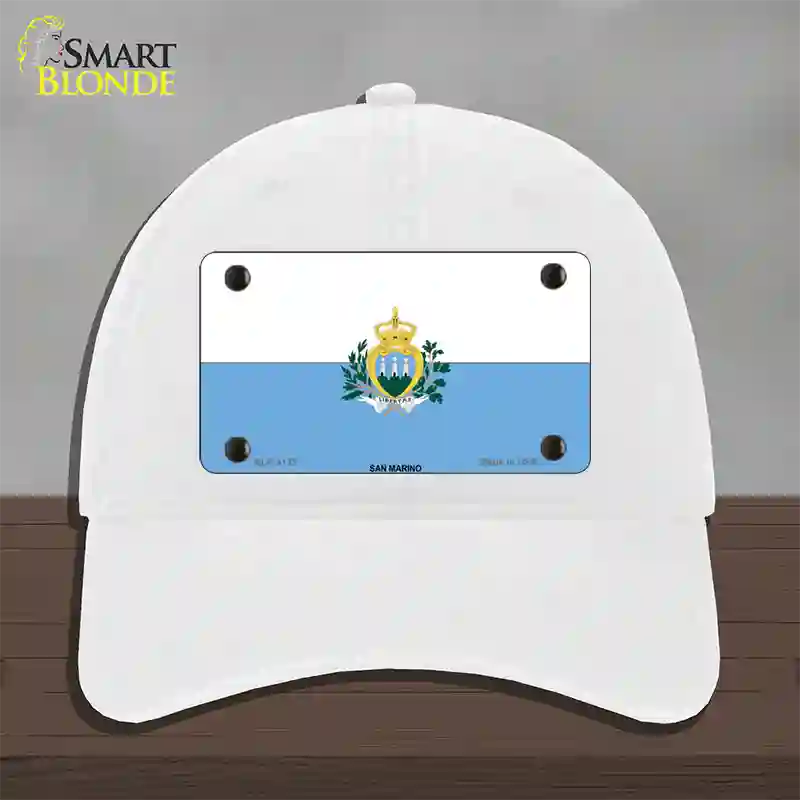 San Marino Flag Novelty License Plate Hat Unconstructed Cotton / White