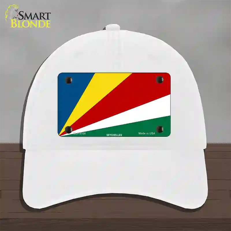 Seychelles Flag Novelty License Plate Hat Unconstructed Cotton / White