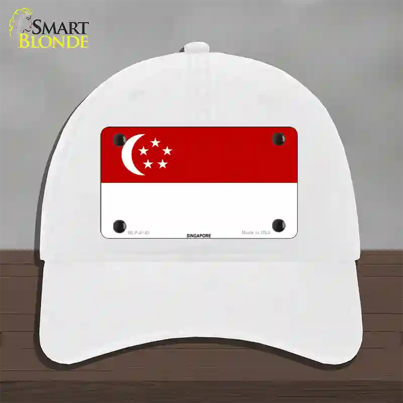 Singapore Flag Novelty License Plate Hat Unconstructed Cotton / White