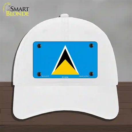 St Lucia Flag Novelty License Plate Hat Unconstructed Cotton / White