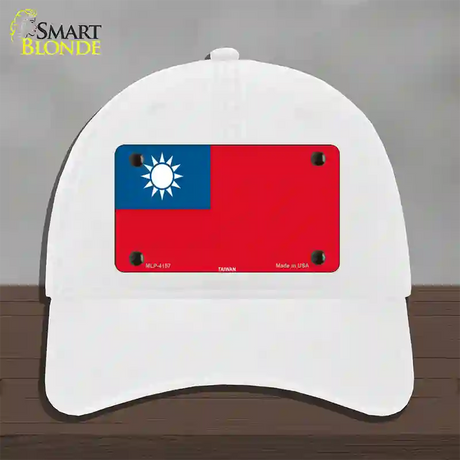 Taiwan Flag Novelty License Plate Hat Unconstructed Cotton / White