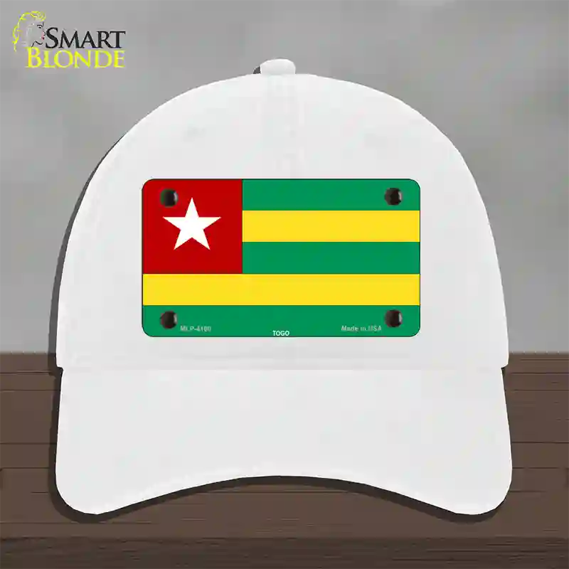 Togo Flag Novelty License Plate Hat Unconstructed Cotton / White