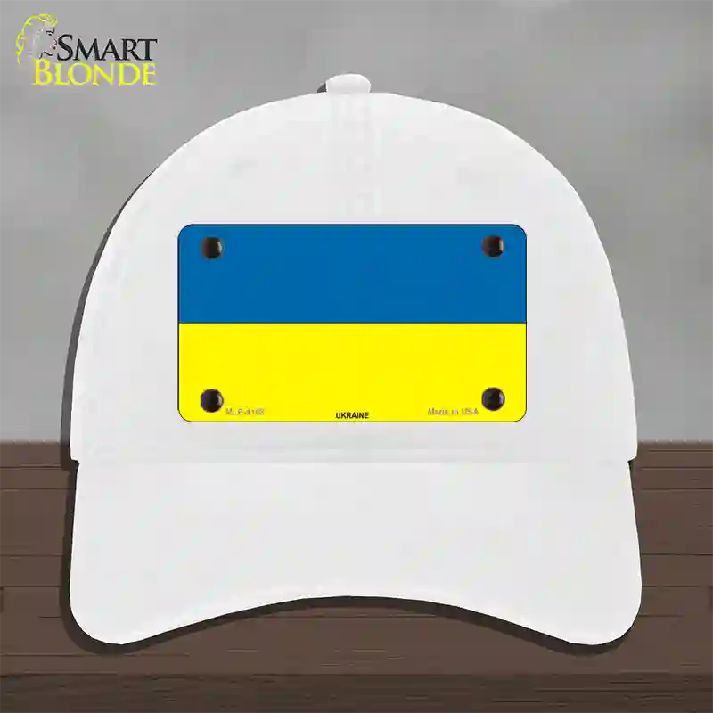 Ukraine Flag Novelty License Plate Hat Unconstructed Cotton / White