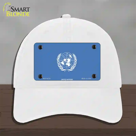 United Nations Flag Novelty License Plate Hat Unconstructed Cotton / White