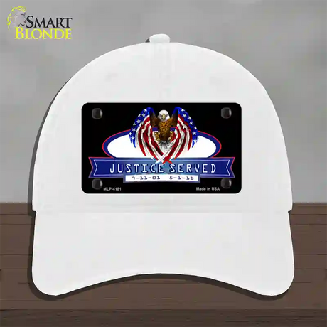 America Justice Served Novelty License Plate Hat Unconstructed Cotton / White