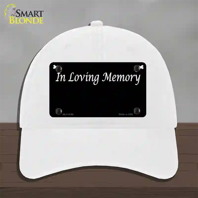 In Loving Memory Black Novelty License Plate Hat Unconstructed Cotton / White