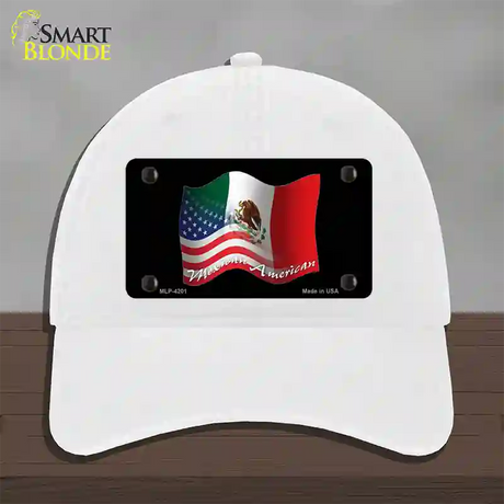 Mexican American Flag Novelty License Plate Hat Unconstructed Cotton / White