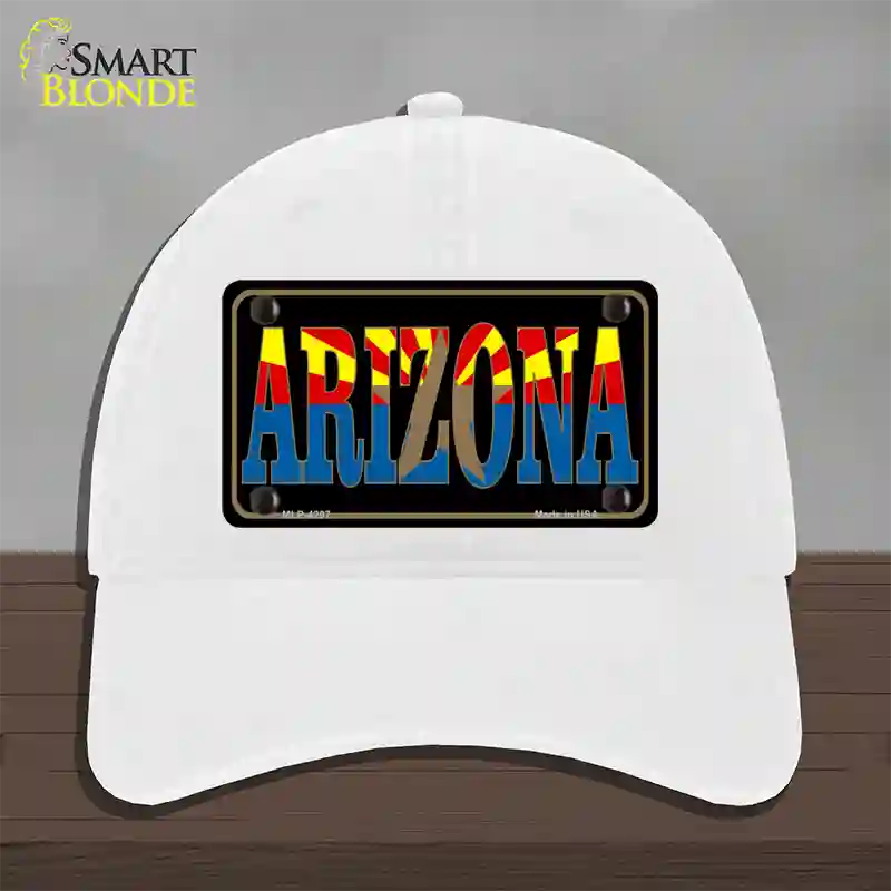 Arizona Inlayed State Flag Novelty License Plate Hat Unconstructed Cotton / White