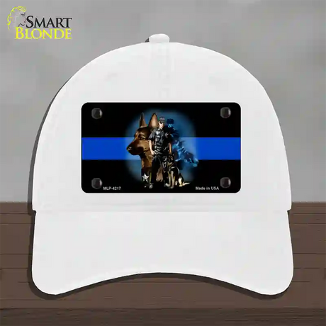 Thin Blue Line Police K-9 Novelty License Plate Hat Unconstructed Cotton / White