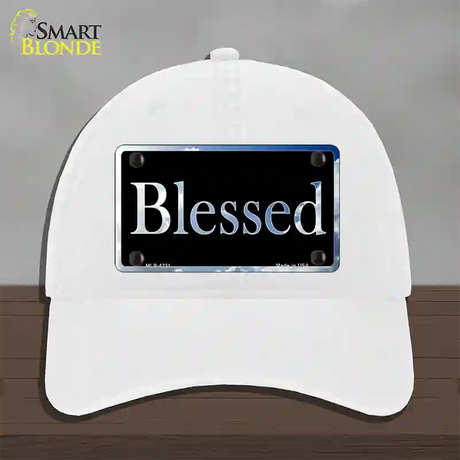 Blessed Blue Sky Cloud Novelty License Plate Hat Unconstructed Cotton / White