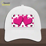 Hot Pink White Polka Dot Hot Pink Centered Hearts Novelty License Plate Hat Unconstructed Cotton / White