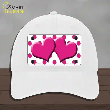 Hot Pink White Polka Dot Hot Pink Centered Hearts Novelty License Plate Hat Unconstructed Cotton / White