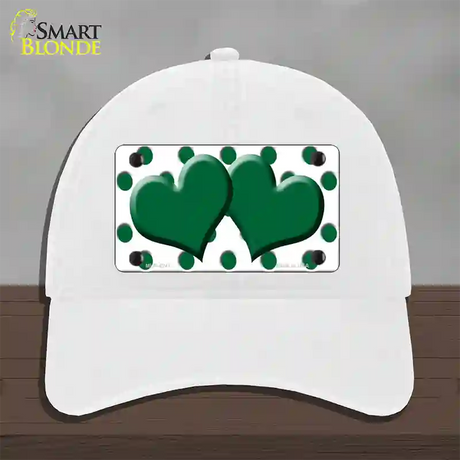 Green White Polka Dot Green Centered Hearts Novelty License Plate Hat Unconstructed Cotton / White