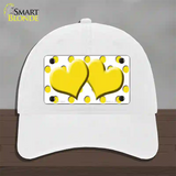 Yellow White Polka Dot Yellow Centered Hearts Novelty License Plate Hat Unconstructed Cotton / White