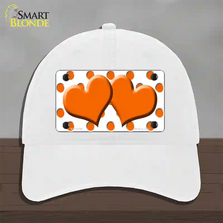 Orange White Polka Dot Orange Centered Hearts Novelty License Plate Hat Unconstructed Cotton / White