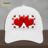 Red White Polka Dot Red Centered Hearts Novelty License Plate Hat Unconstructed Cotton / White