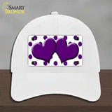 Purple White Polka Dot Purple Centered Hearts Novelty License Plate Hat Unconstructed Cotton / White