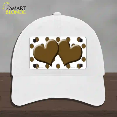 Brown White Polka Dot With Brown Centered Hearts Novelty License Plate Hat Unconstructed Cotton / White