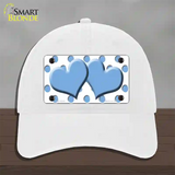 Light Blue White Polka Dot Light Blue Centered Hearts Novelty License Plate Hat Unconstructed Cotton / White