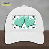 Mint White Polka Dot Mint Centered Hearts Novelty License Plate Hat Unconstructed Cotton / White