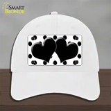 Black White Polka Dot Black Centered Hearts Novelty License Plate Hat Unconstructed Cotton / White