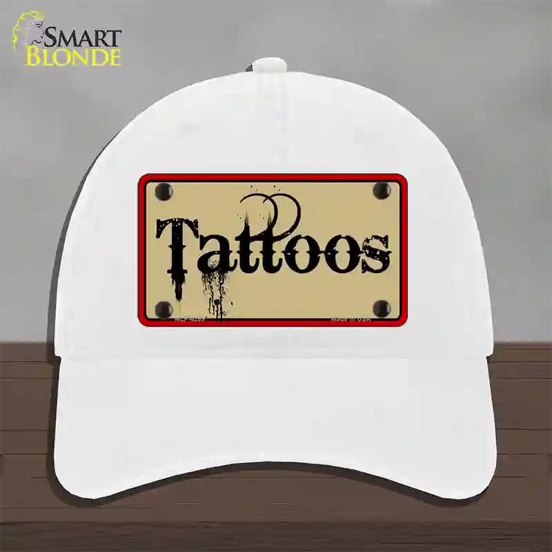 Tattoos Novelty License Plate Hat Unconstructed Cotton / White