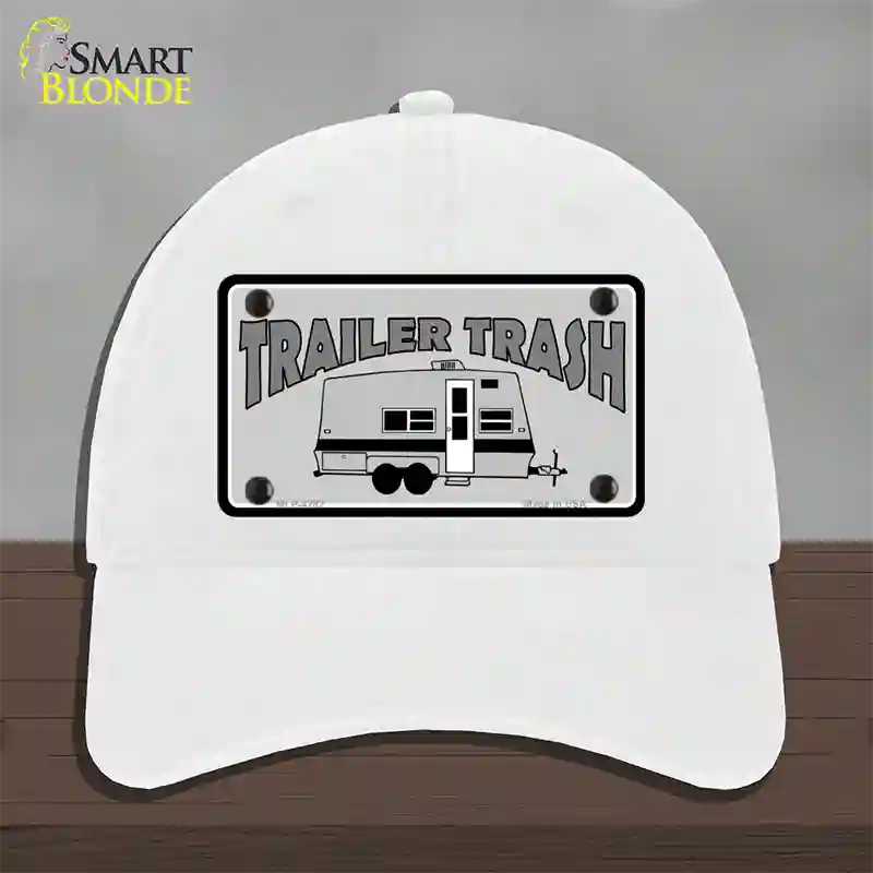 Trailer Trash Novelty License Plate Hat Unconstructed Cotton / White