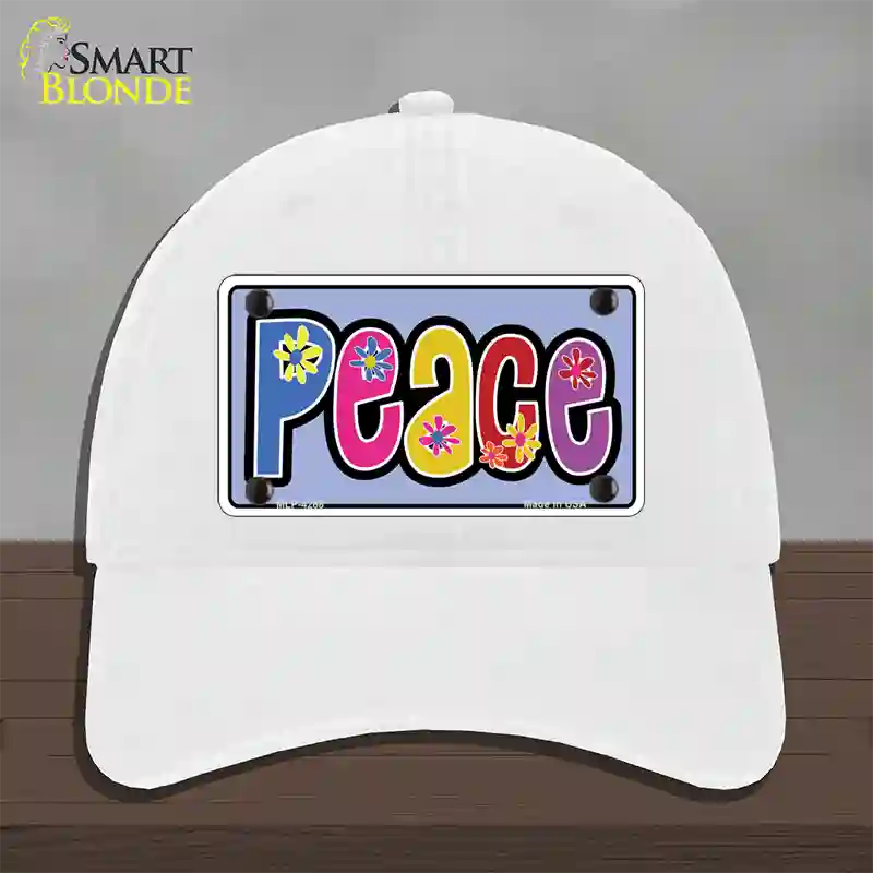 Peace And Flowers Novelty License Plate Hat Unconstructed Cotton / White