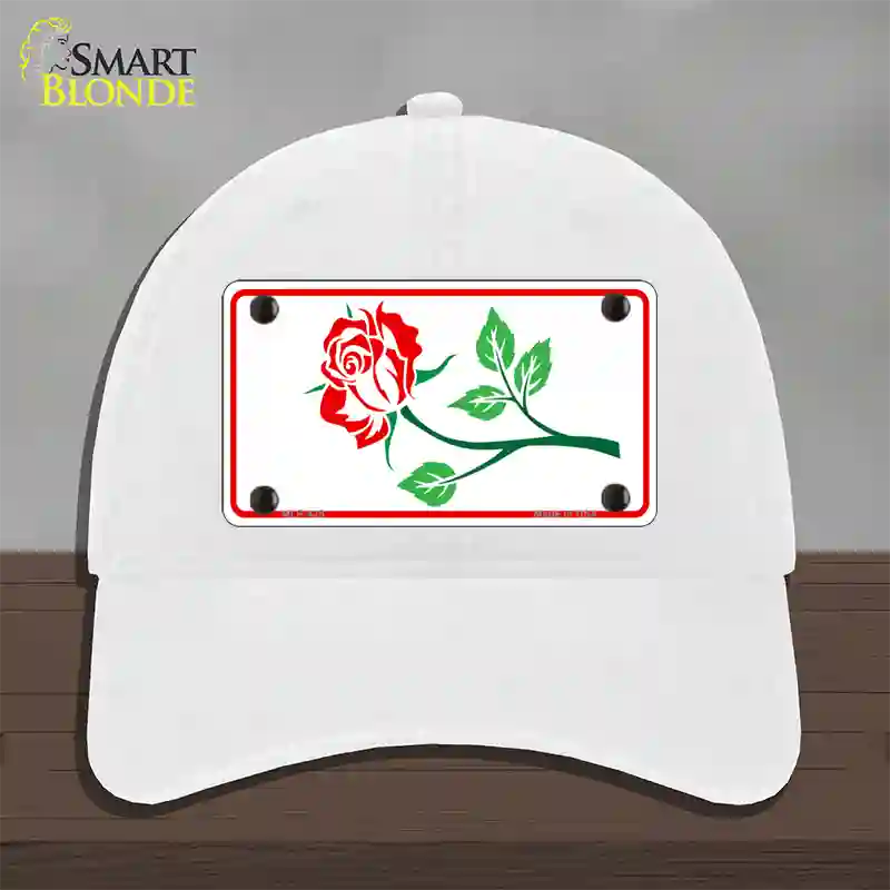 Rose Design White Novelty License Plate Hat Unconstructed Cotton / White