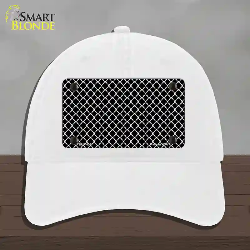 Black White Quatrefoil Novelty License Plate Hat Unconstructed Cotton / White