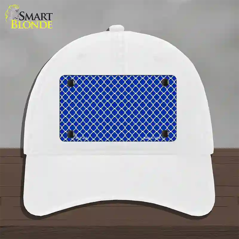 Blue White Quatrefoil Novelty License Plate Hat Unconstructed Cotton / White